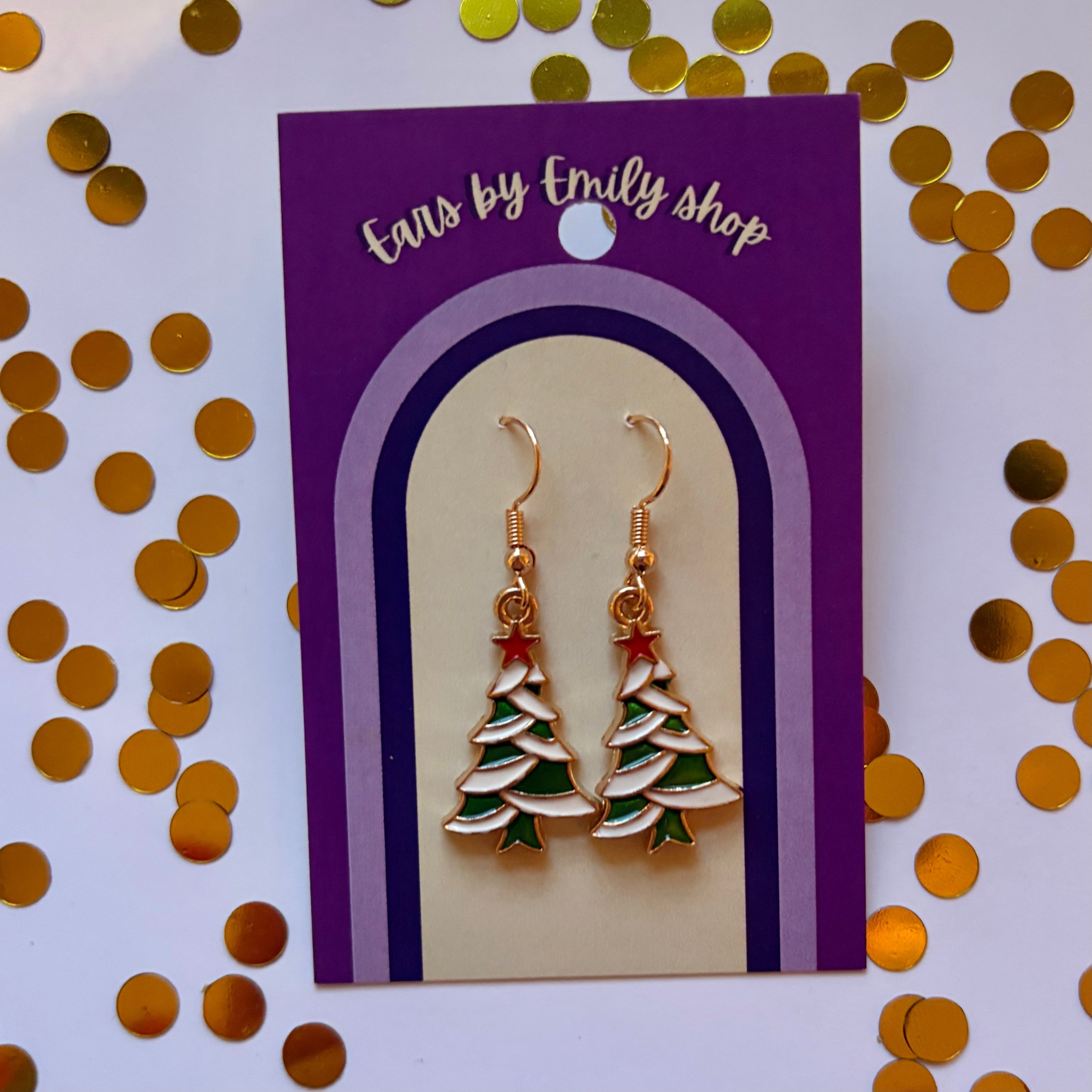 Green Christmas Tree gold earrings