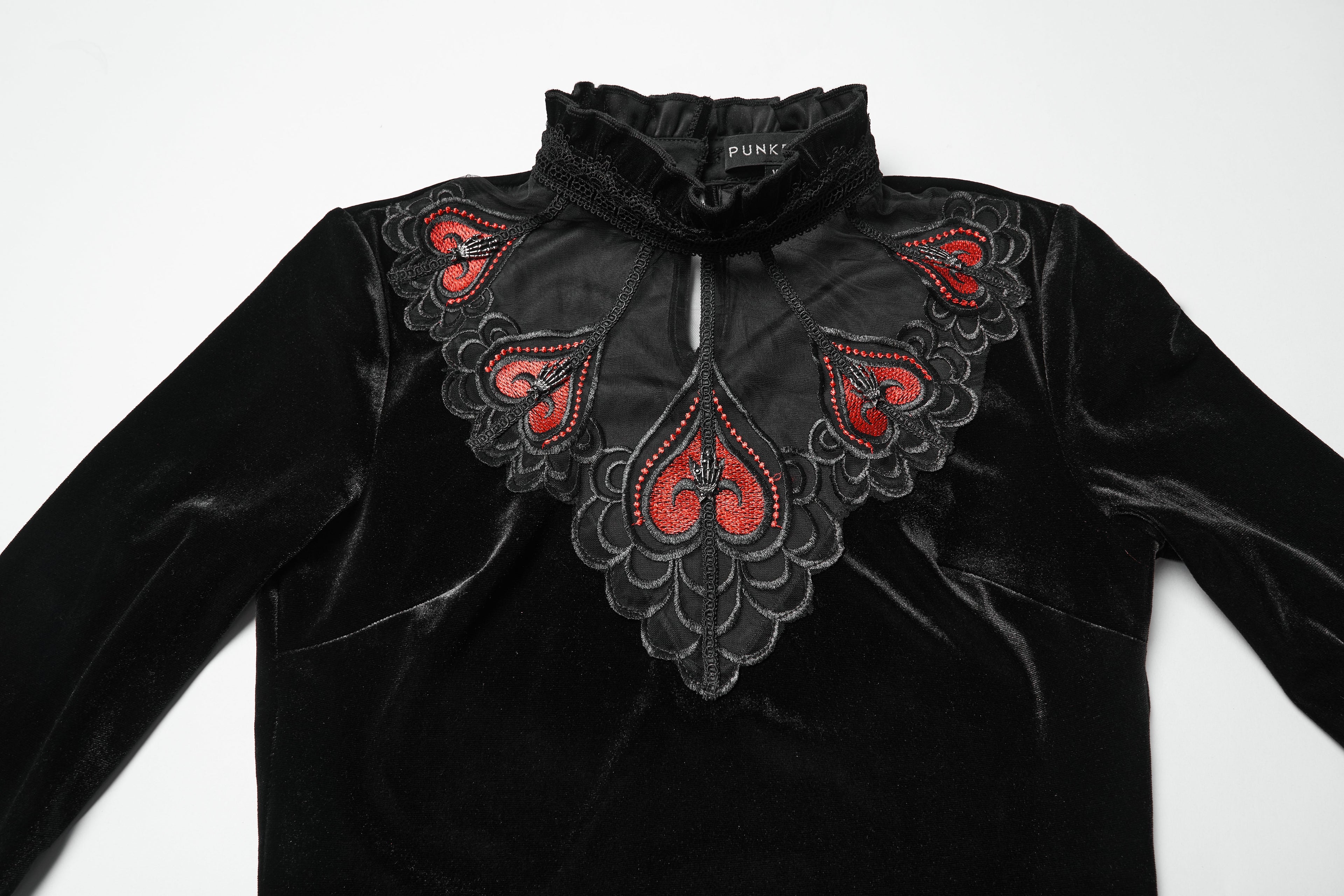 Punk Rave Belladonna Demon’s Hand Velvet T-Shirt in Red