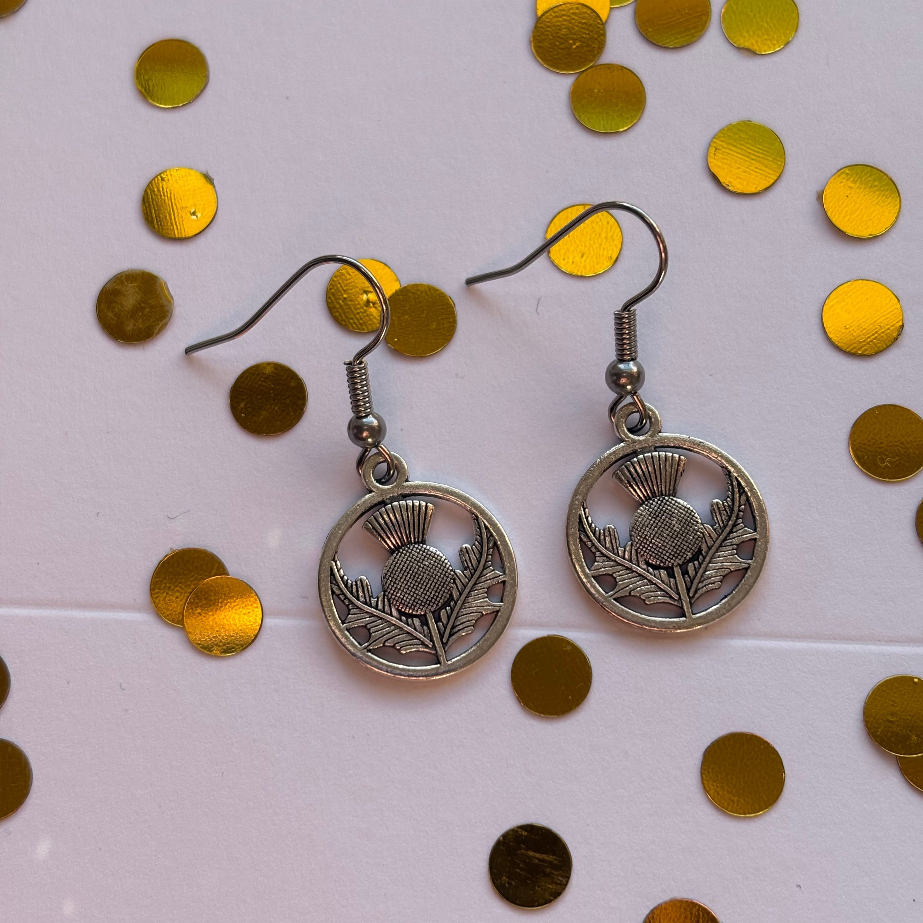 Silver Scottish thistle plant earrings