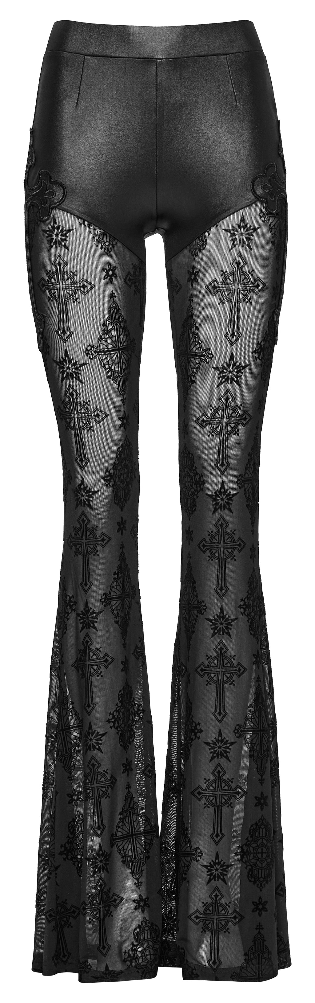 Punk Rave Seraphina Gothic Lace Flares - Cross Flocking Mesh Leggings