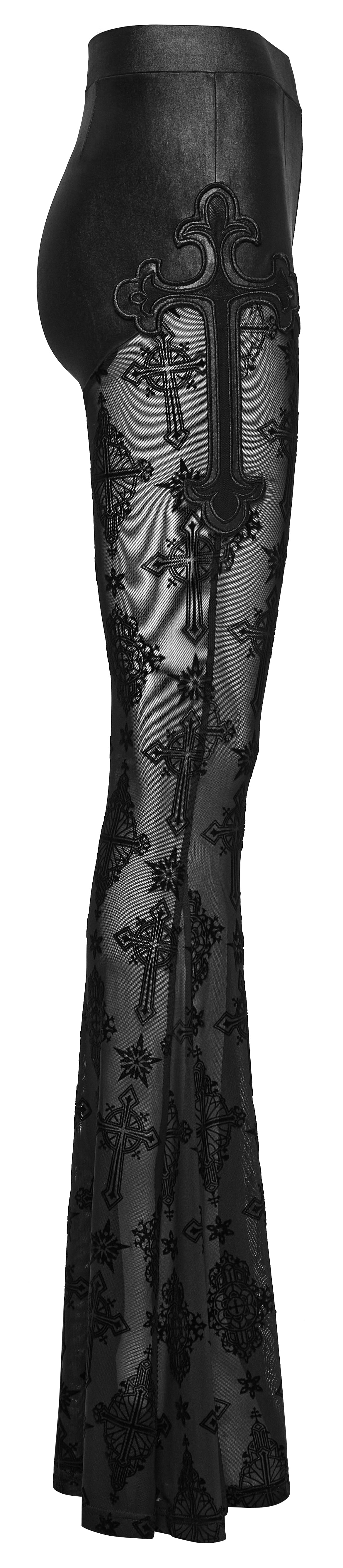Punk Rave Seraphina Gothic Lace Flares - Cross Flocking Mesh Leggings
