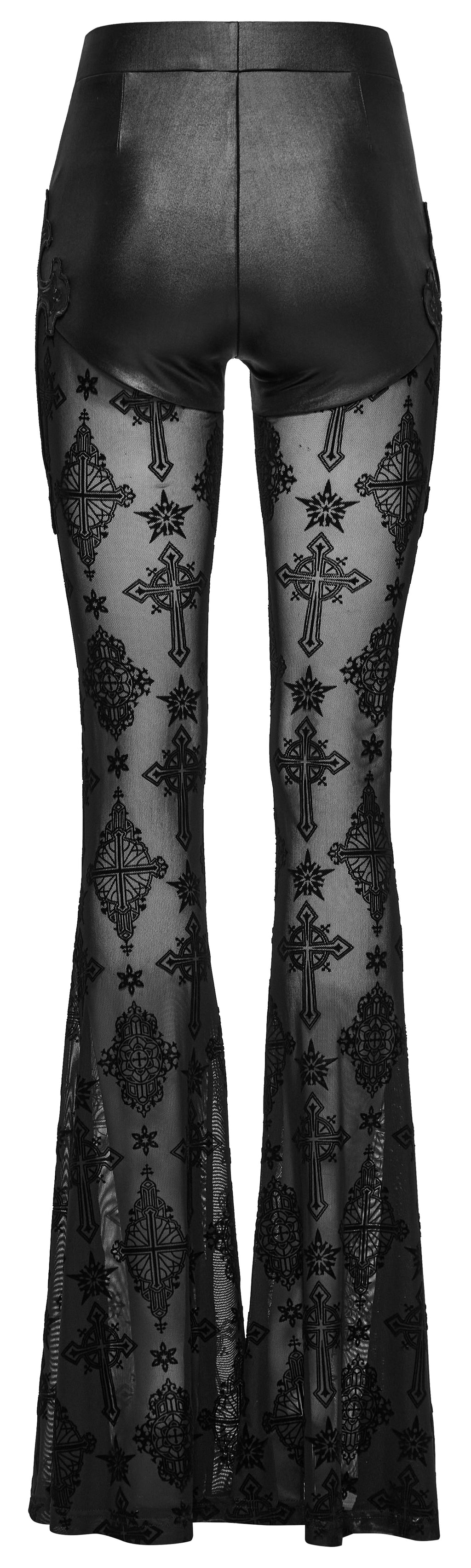 Punk Rave Seraphina Gothic Lace Flares - Cross Flocking Mesh Leggings