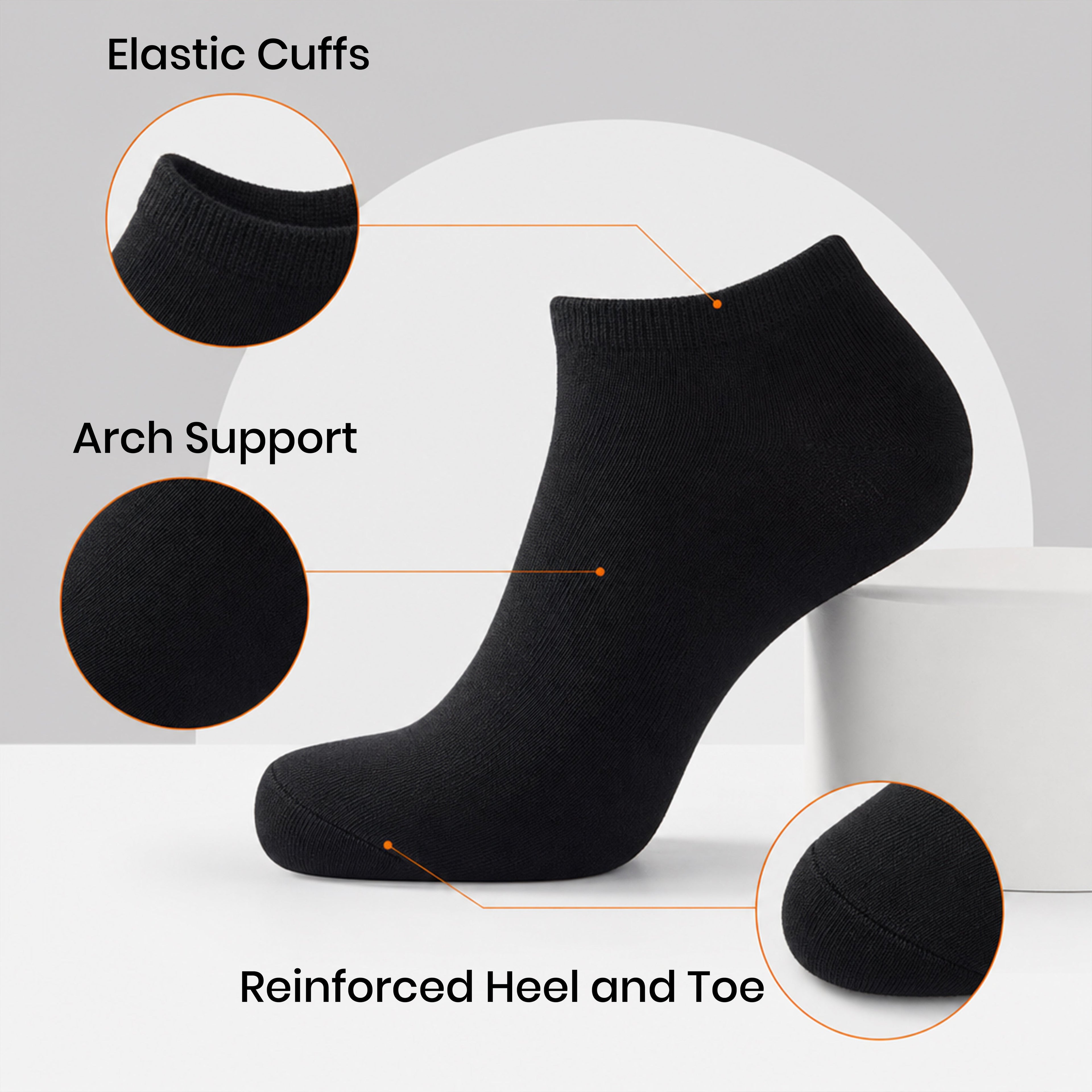 Sock Stack Men's Trainer Socks 6 Pairs Lightweight Cotton Blend Ankle With Arch Support