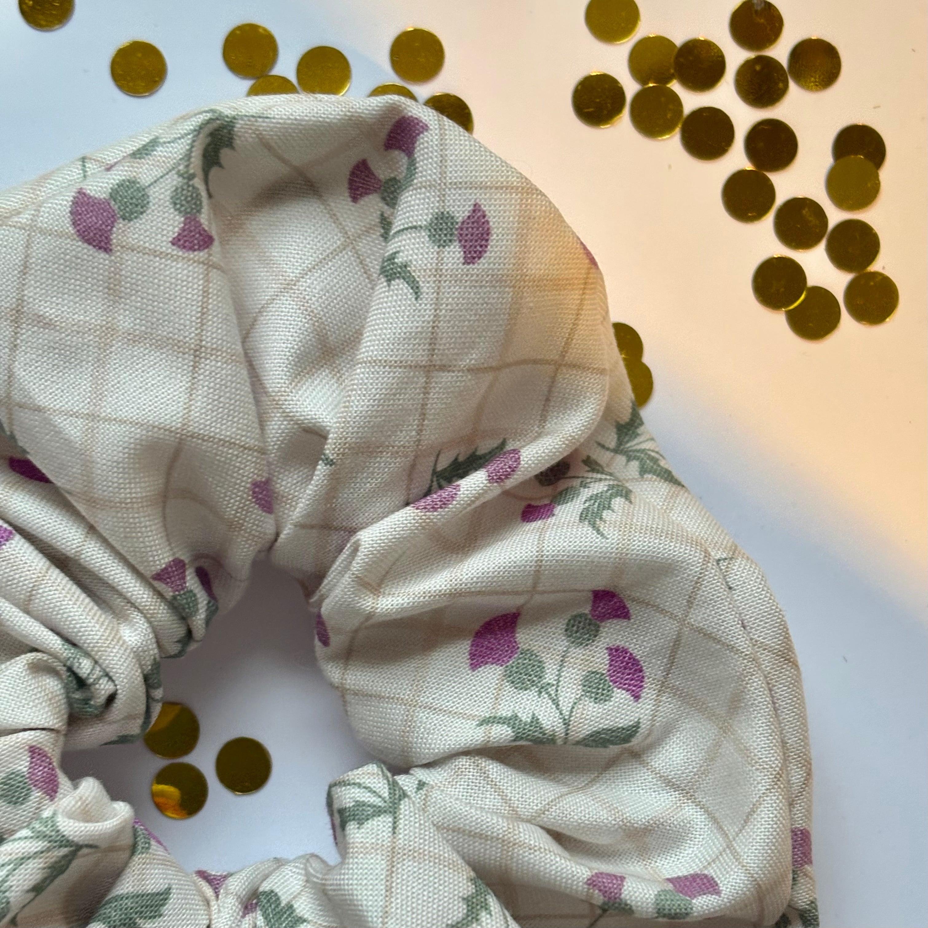 Cream Scottish thistle scrunchie