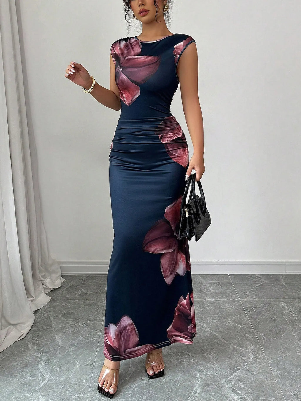 Floral Print Sleeveless Bodycon Maxi Dress