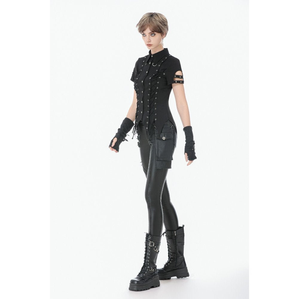 Dark in Love Punk Leather-Look Strap Detail Trousers