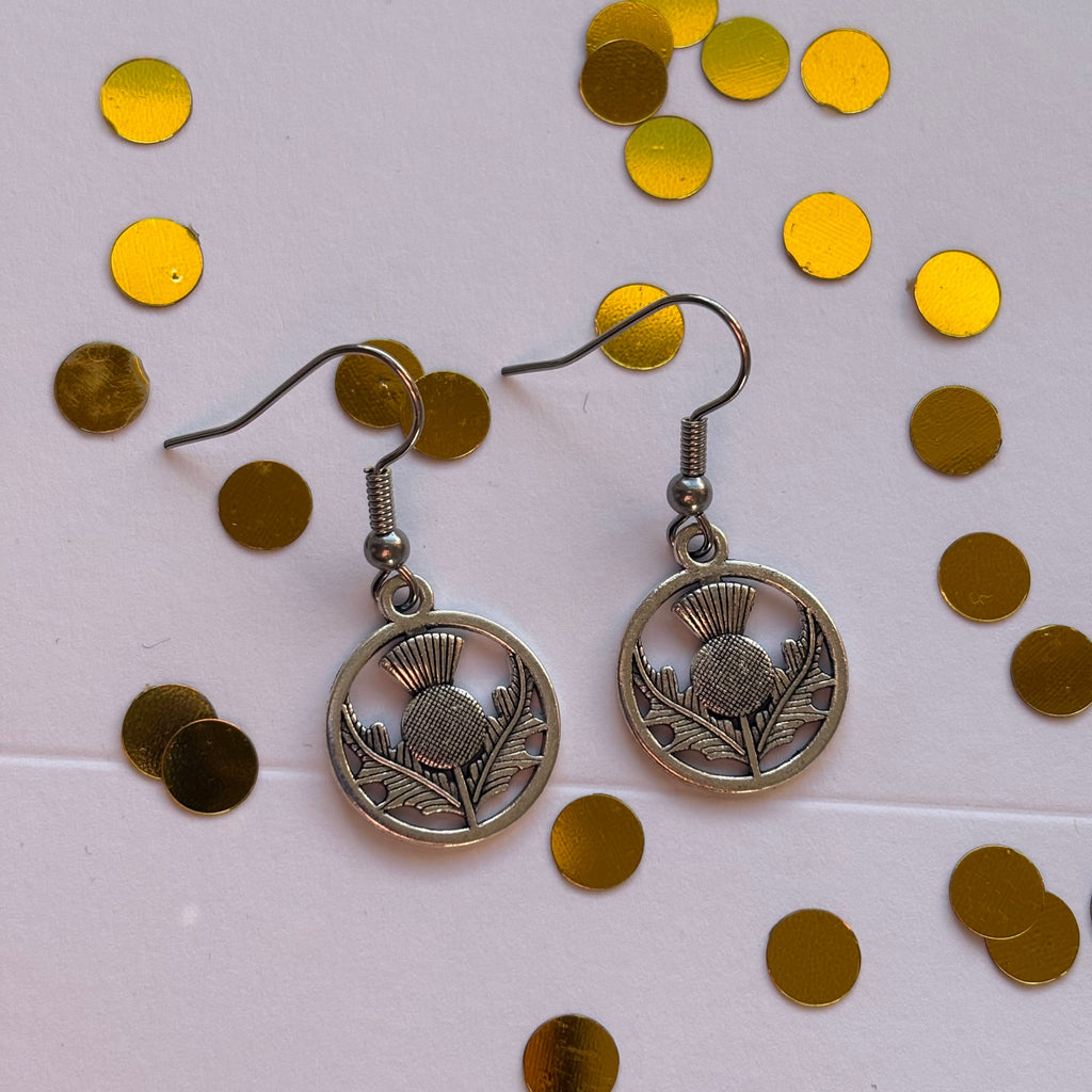 Silver Scottish thistle plant earrings