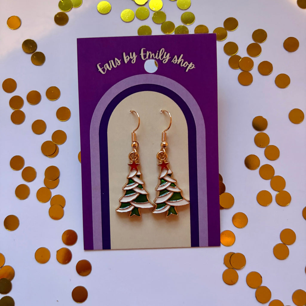Green Christmas Tree gold earrings