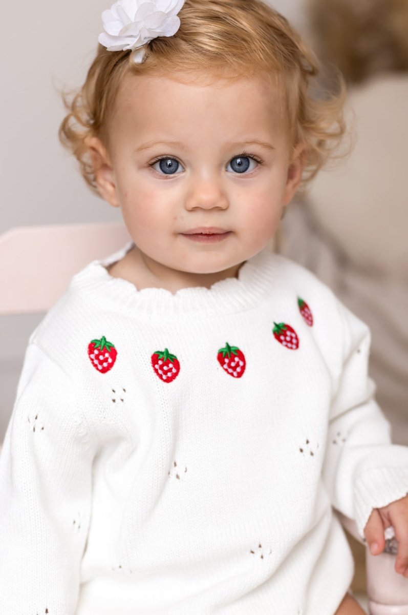White Stawberry Knit Bodysuit