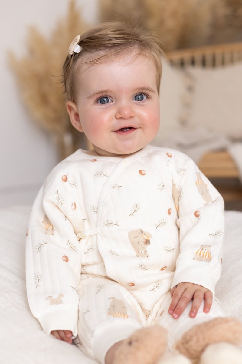 The Woodland Bear Boucle Wrap Baby Grow Romper
