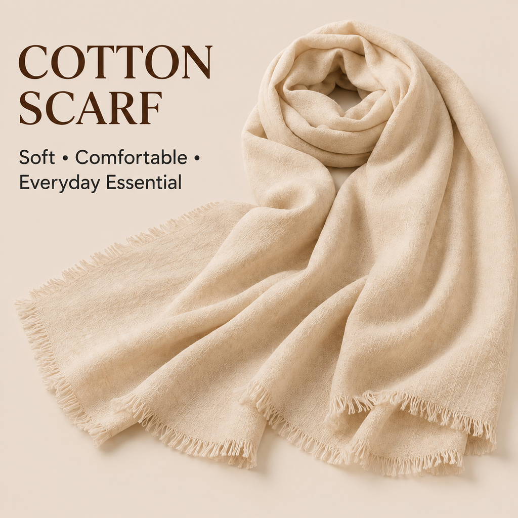 Warm Cream Cotton Scarf – Soft, Comfortable Everyday Essential