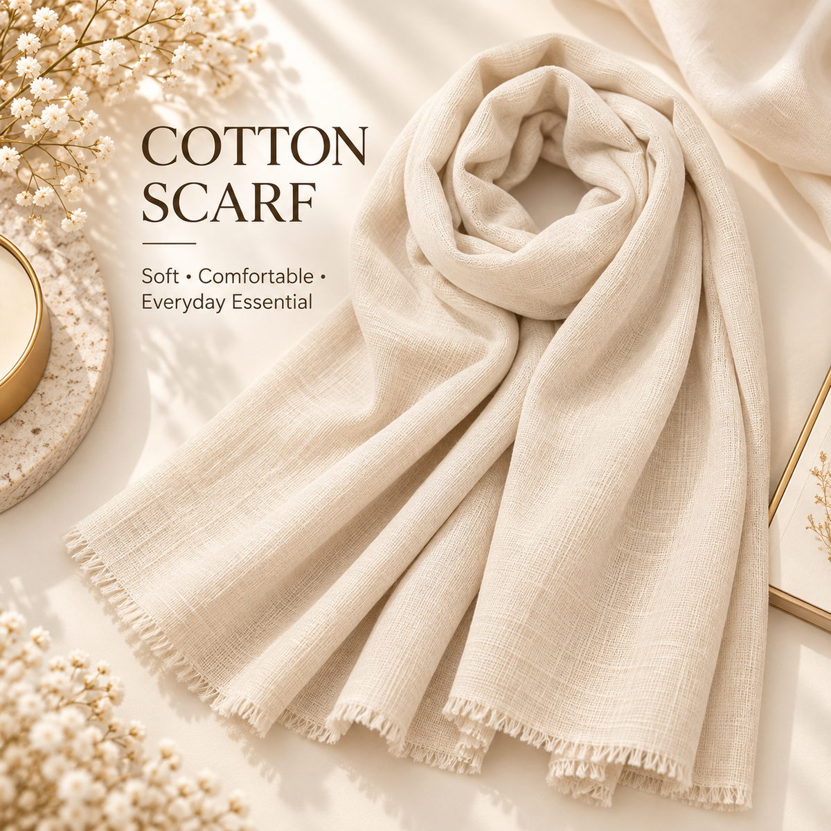 Ivory Cream Cotton Scarf – Soft, Comfortable Everyday Essential