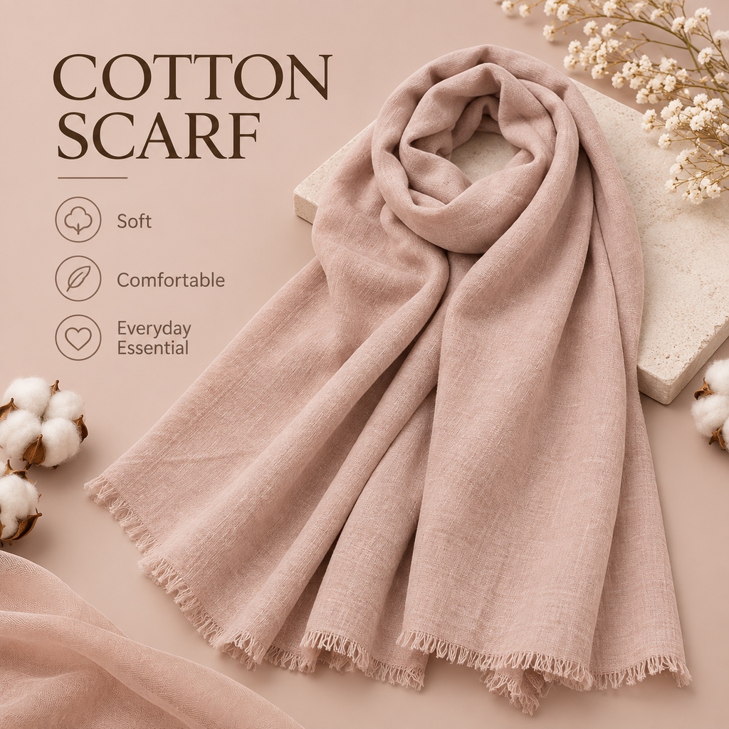 Premium Dusty Pink Cotton Scarf – Soft & Comfortable Everyday Essential Wrap