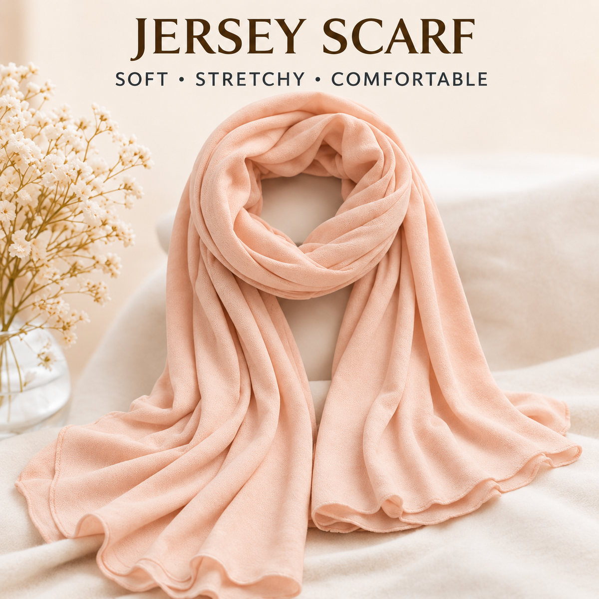 Premium Jersey Scarf Soft Stretchy Lightweight Hijab Wrap Headscarf Peach Pink