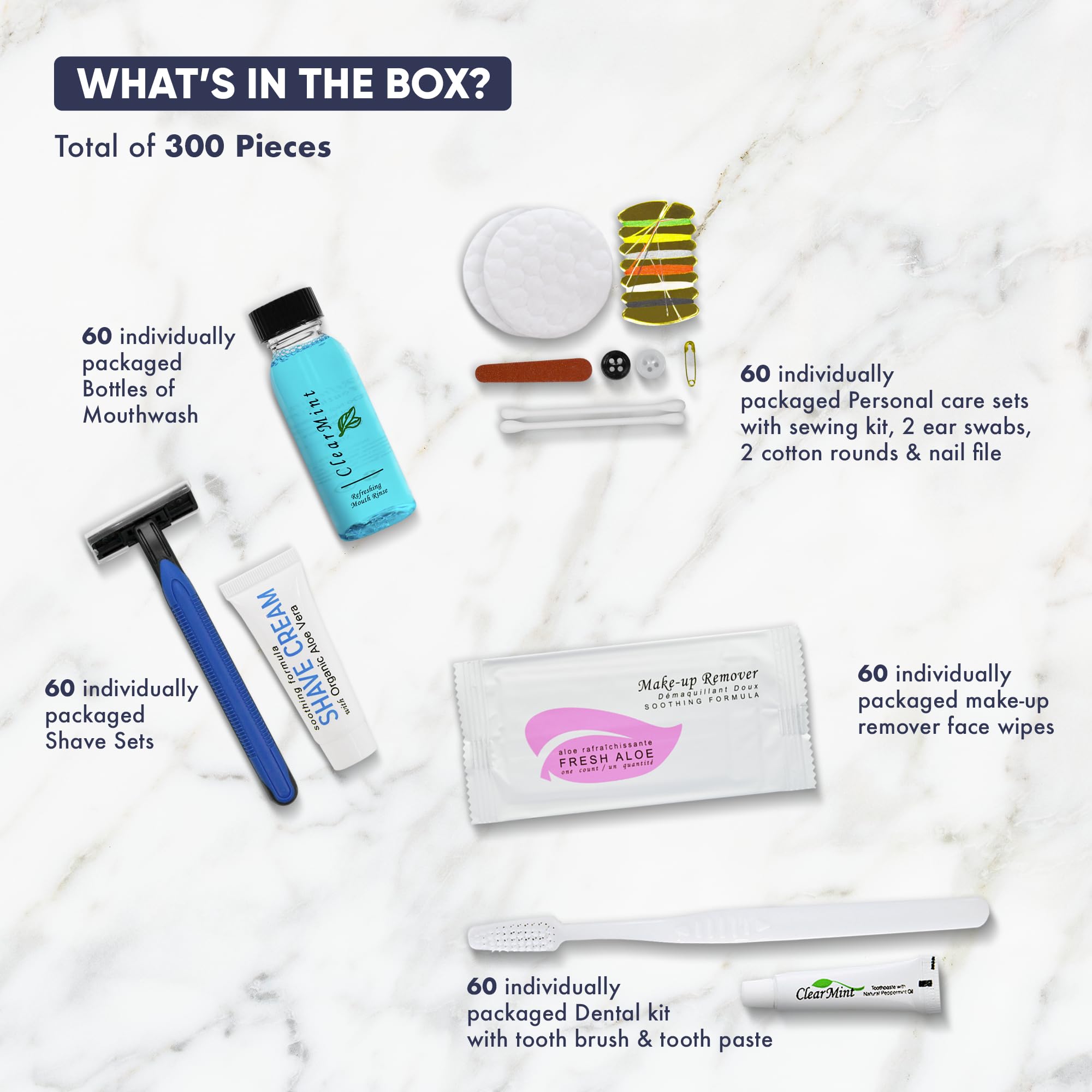 1-Shoppe All-in-Kit Personal Care Travel Toiletries | 300-Piece Hospitality Amenities Kit