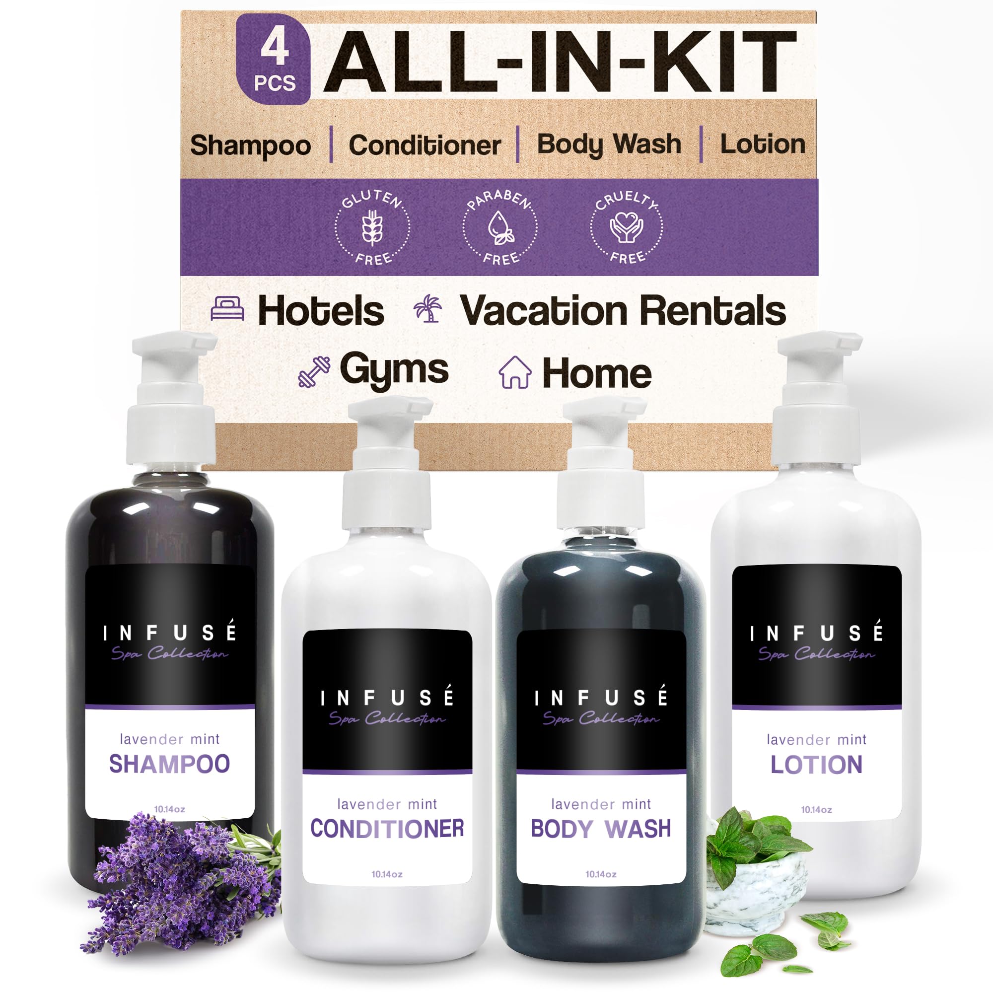 1-Shoppe Infuse Lavender Mint Spa Collection Amenities Set – 10.14 oz Pumps
