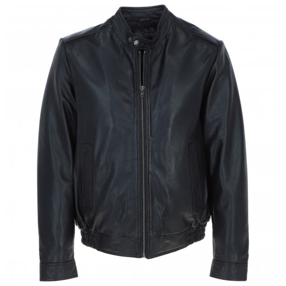 Men's Black Two-Pocket Leather Bomber