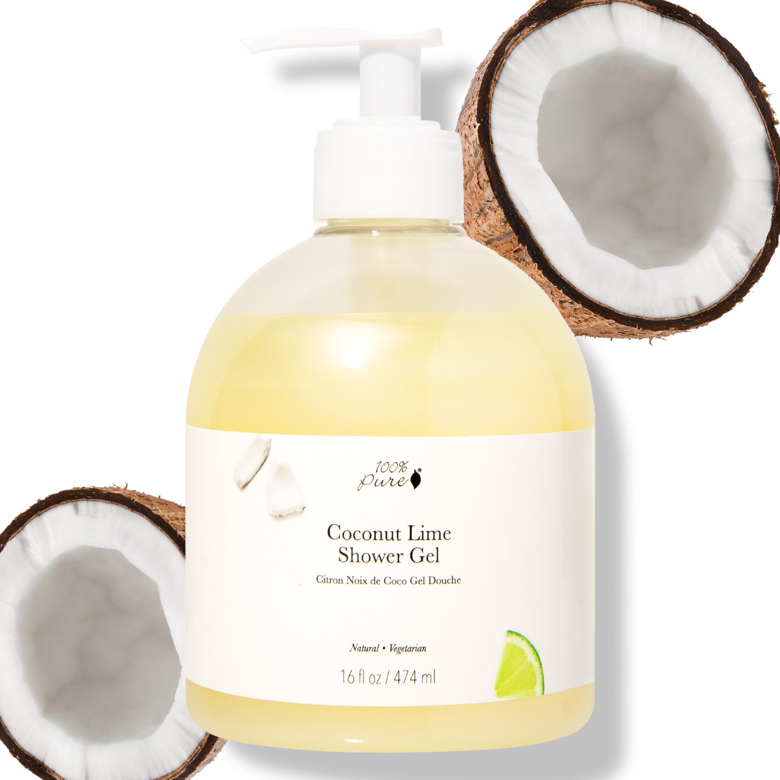 100% PURE Coconut Lime Shower Gel – Natural Hydrating Body Wash for All Skin Types (Gluten Free)