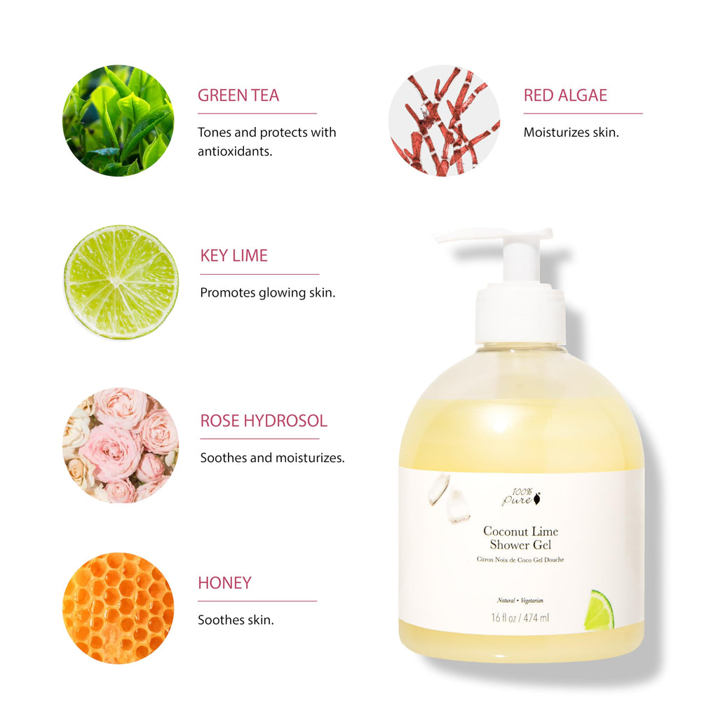 100% PURE Coconut Lime Shower Gel – Natural Hydrating Body Wash for All Skin Types (Gluten Free)
