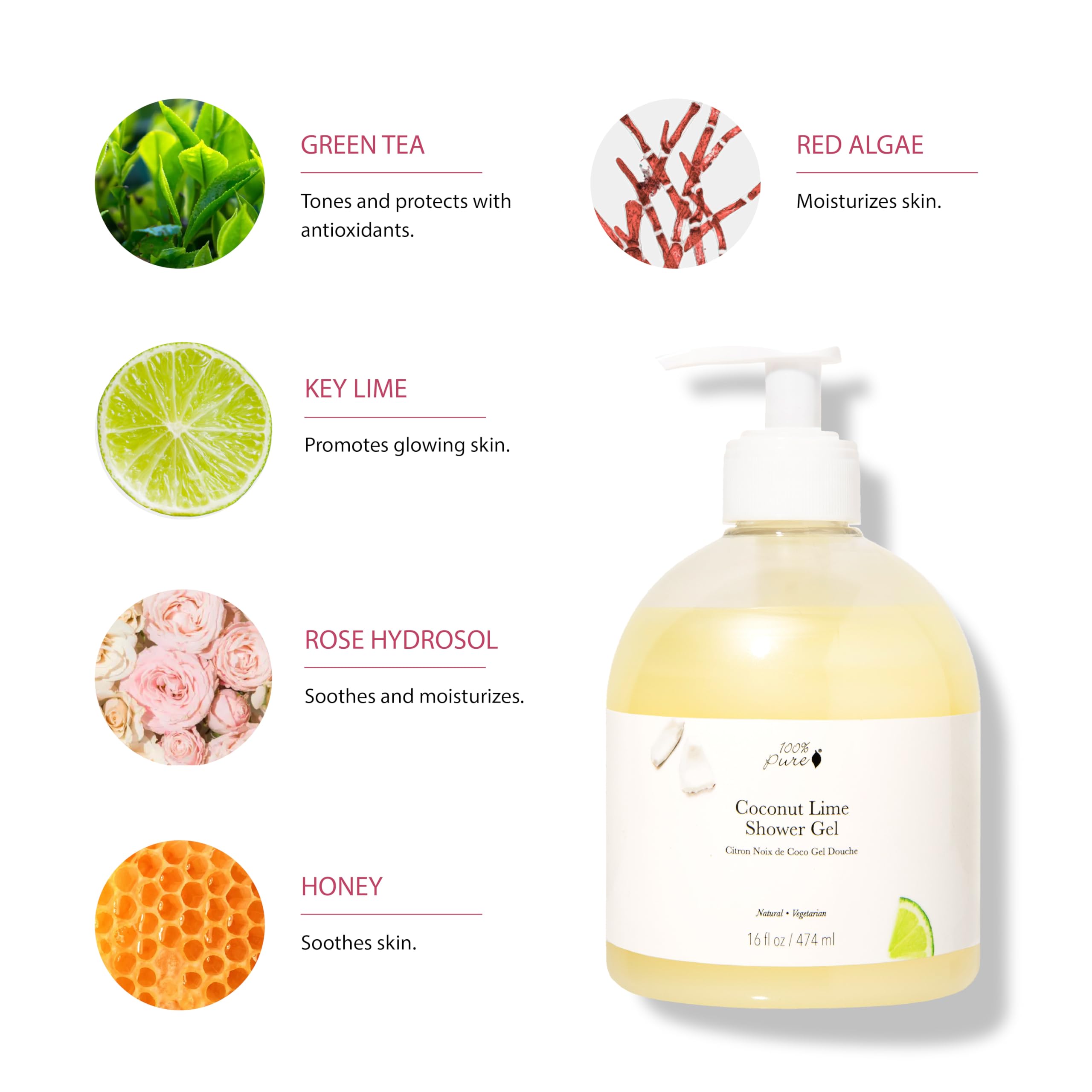 100% PURE Coconut Lime Shower Gel – Natural Hydrating Body Wash for All Skin Types (Gluten Free)