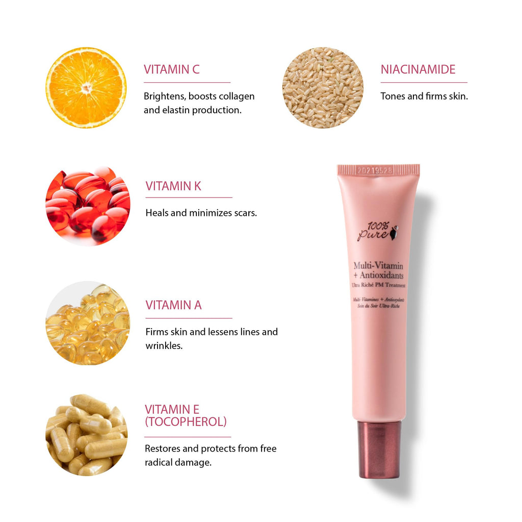 100% PURE Multi-Vitamin + Antioxidants Ultra Rich PM Treatment – Night Cream with Vitamin C & Retinol
