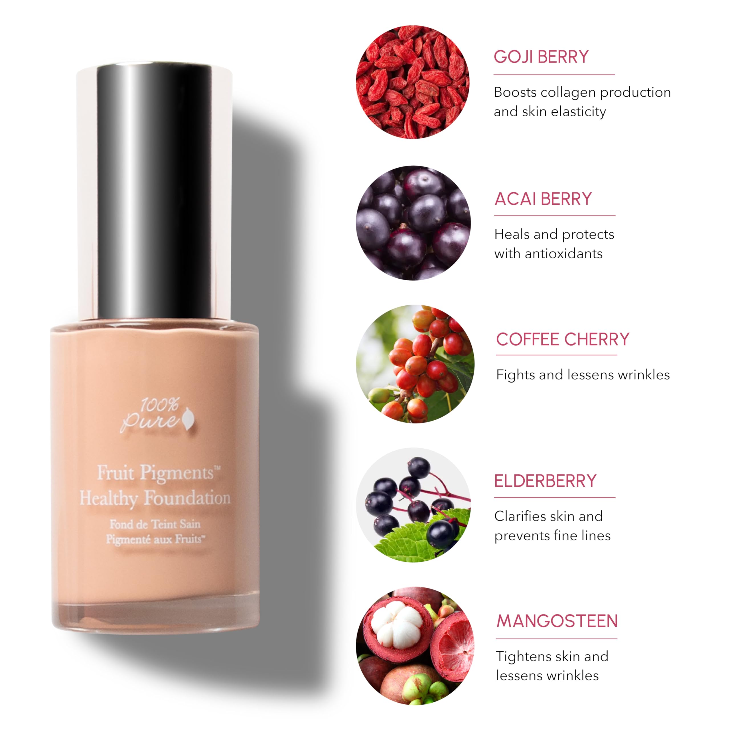 100% PURE Healthy Foundation Full Face Coverage Makeup – Liquid Matte, Anti-Aging Benefits, Sand (Light Medium with Neutral Undertone) – 1 fl oz