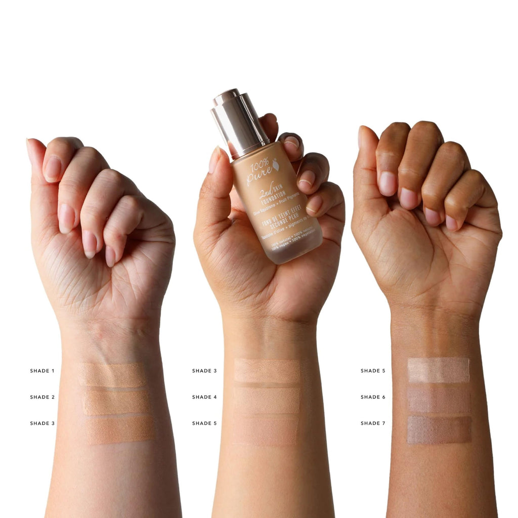 100% PURE 2nd Skin Foundation Shade 4 – Full Coverage, Lightweight, Satin Finish, Oil Absorbing, Vegan Makeup