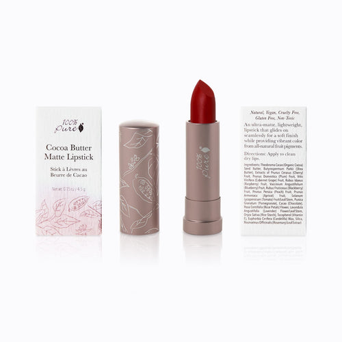 100% PURE Cocoa Butter Matte Lipstick – Blood Orange (Classic Brick Red) 0.15 oz