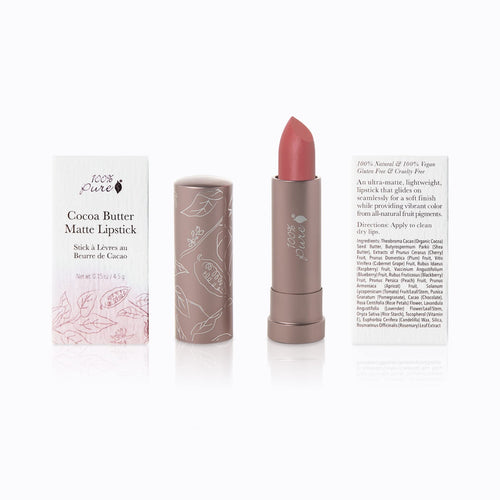 100% PURE Cocoa Butter Matte Lipstick – Pink Canyon (Dusty Pink) | All-Day Hydration, Vegan Fruit-Pigmented Color
