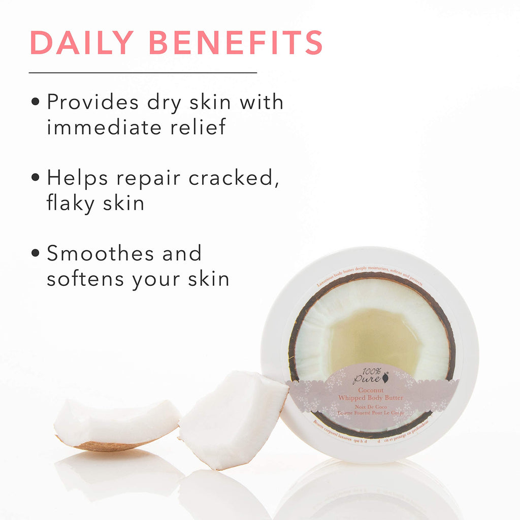 100% PURE Coconut Whipped Body Butter – Deep Hydration for Dry Skin, Vegan, 3.4 oz