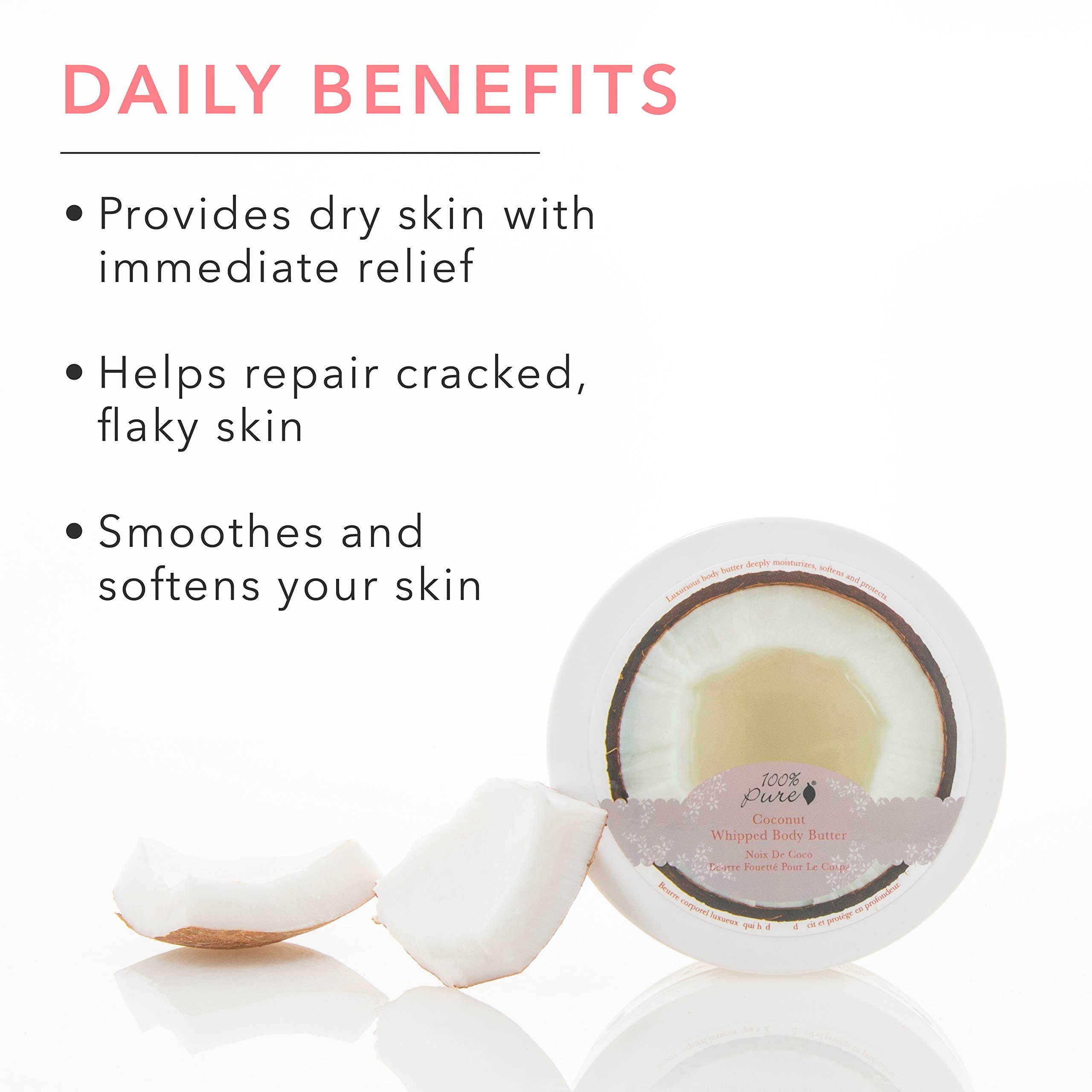 100% PURE Coconut Whipped Body Butter – Deep Hydration for Dry Skin, Vegan, 3.4 oz