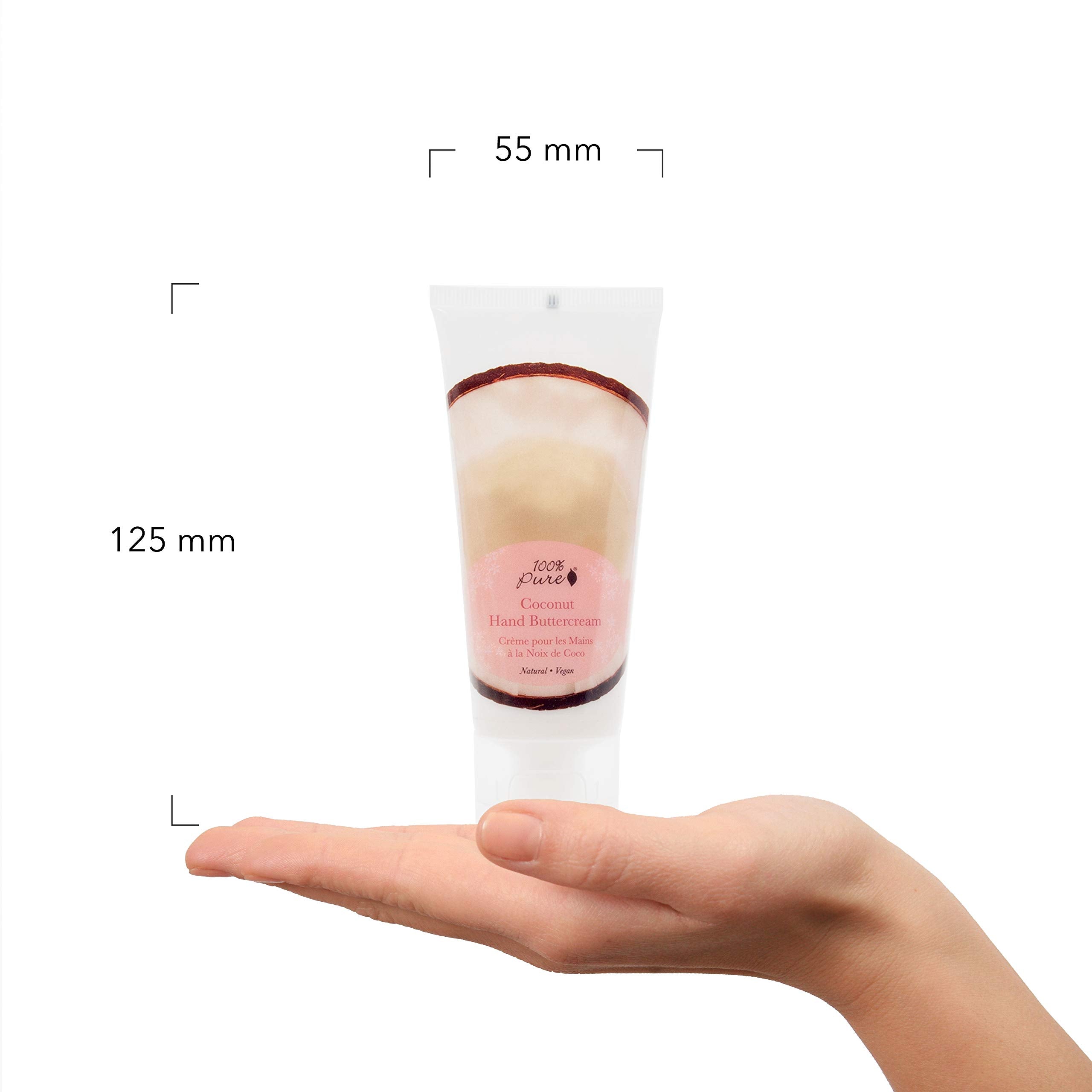 100% PURE Coconut Vegan Hand Cream — Shea Butter Moisturizer for Dry Skin, 2 oz