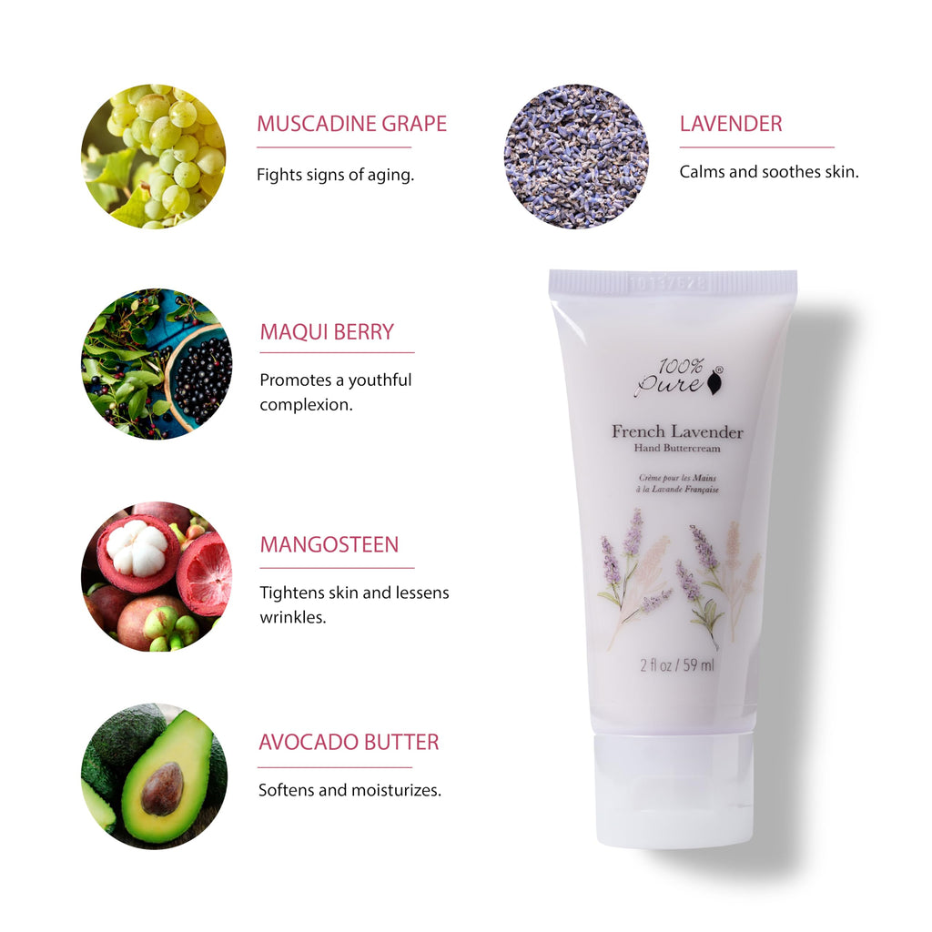 100percentPURE French Lavender Hand Cream – Non-Greasy Dry Skin Hand Lotion, Cocoa Butter, Avocado & Shea, 2 oz