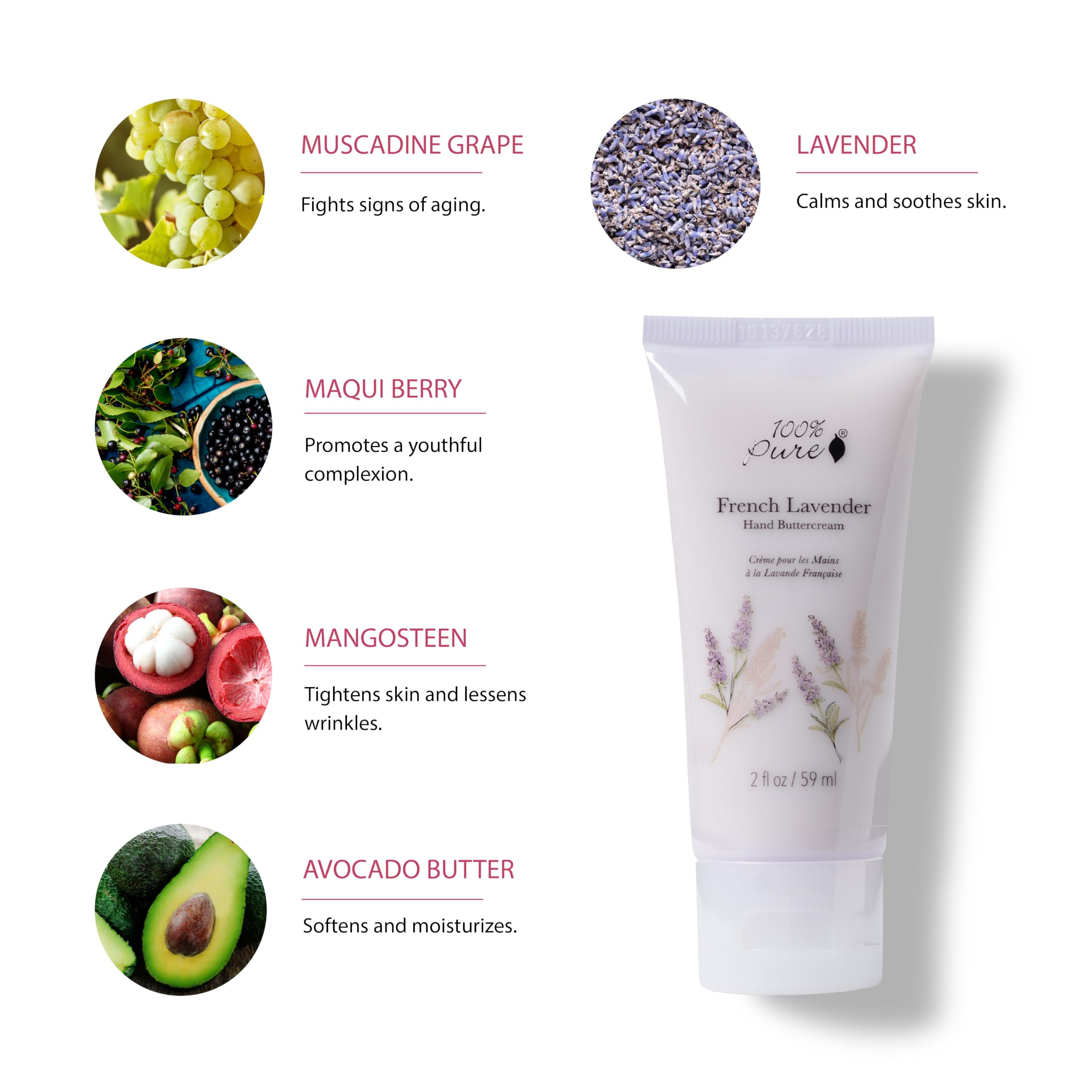 100percentPURE French Lavender Hand Cream – Non-Greasy Dry Skin Hand Lotion, Cocoa Butter, Avocado & Shea, 2 oz