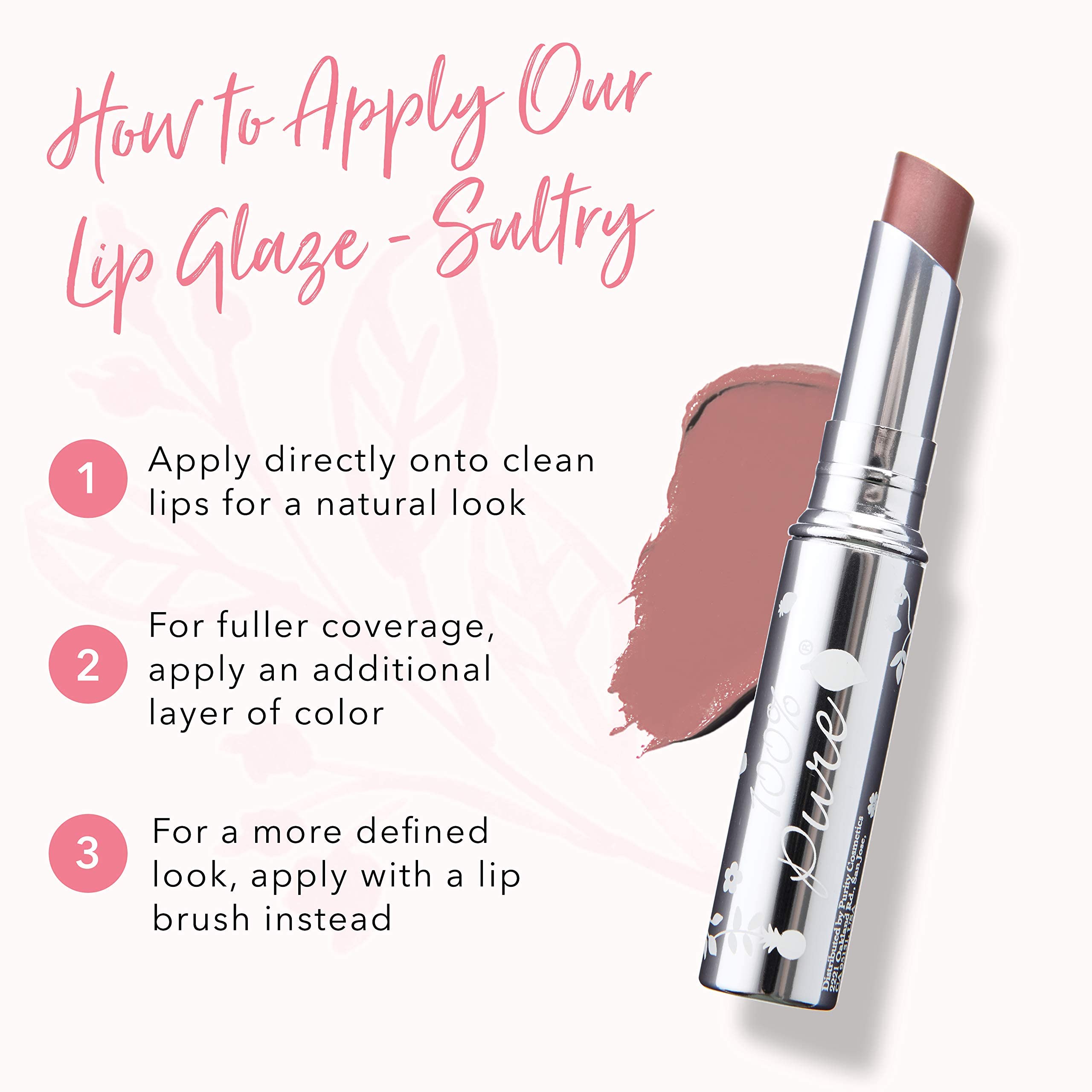 100% PURE Lip Glaze – Sultry Tinted Lip Balm with Cocoa Butter & Vitamin E (Warm Peach Brown)