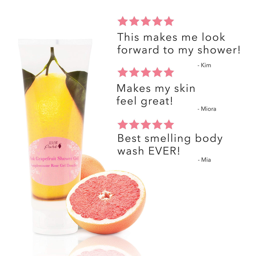100% PURE Pink Grapefruit Shower Gel – Hydrating Body Wash for All Skin Types | Gluten-Free & Vegan | 8 fl oz