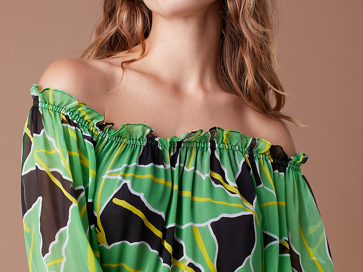 Diane Von Furstenberg DVF Camila Silk Chiffon Palm Print Dress