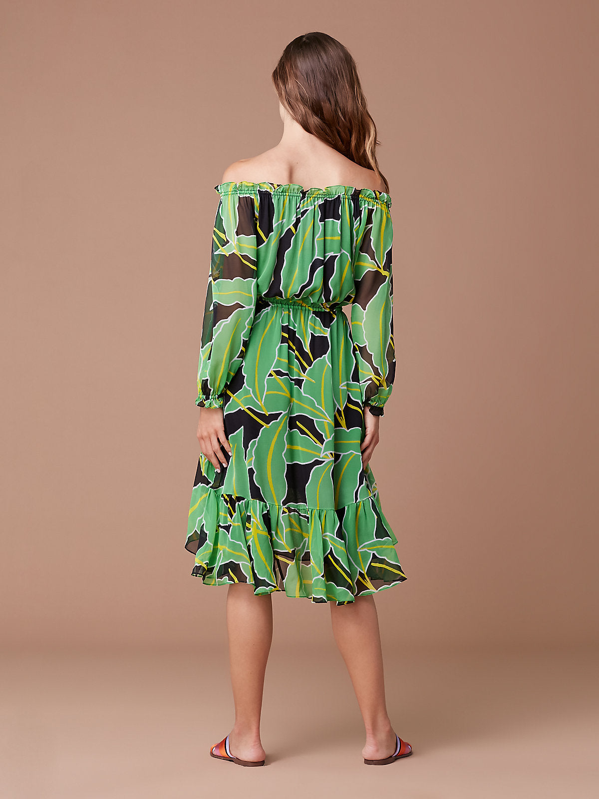 Diane Von Furstenberg DVF Camila Silk Chiffon Palm Print Dress
