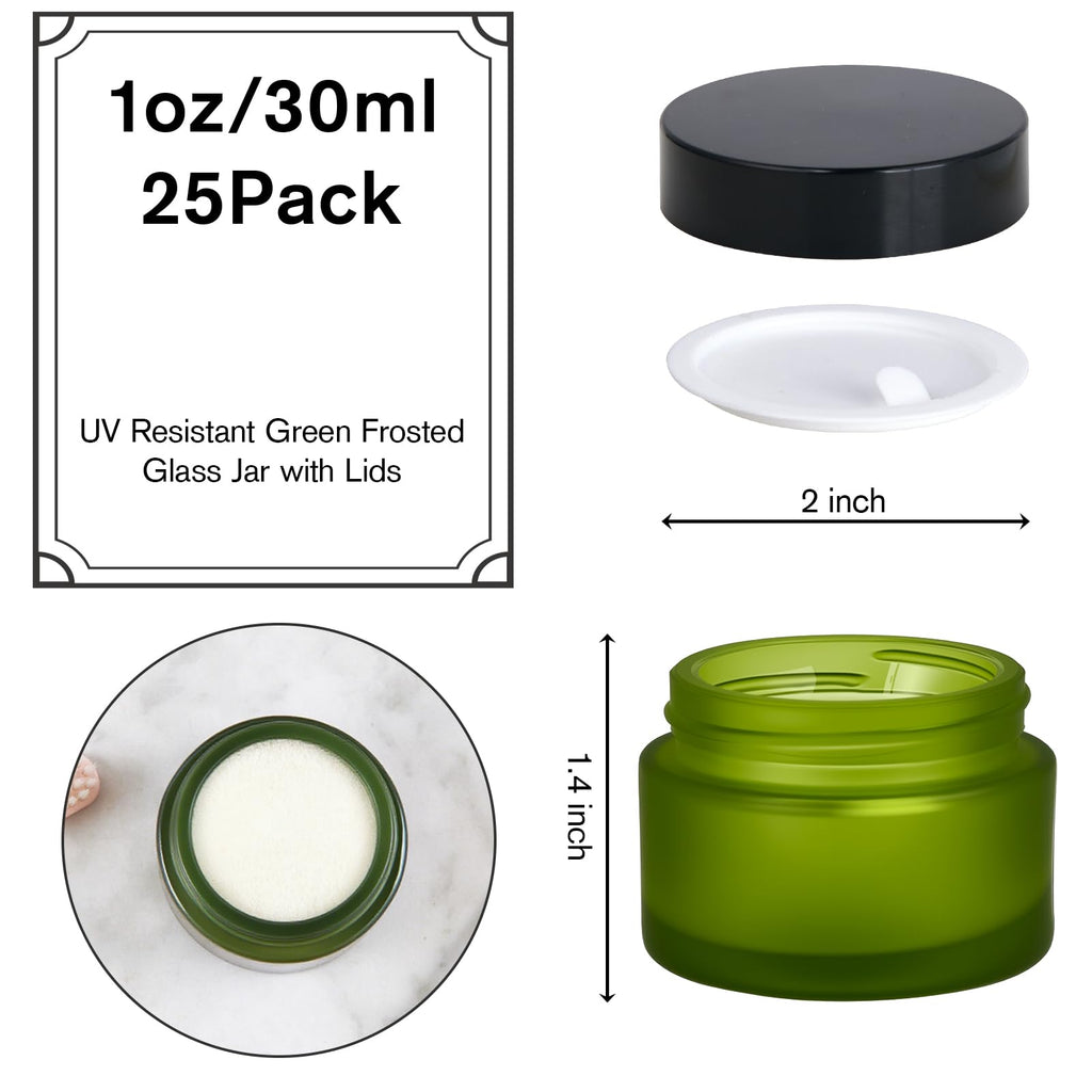 11 Hoa Kinh 1oz Green Frosted Glass Jars with Lids – 25 Pack Travel Containers