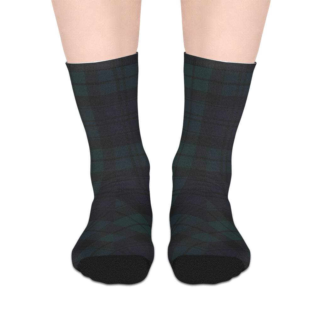 Black Watch Plaid Mid-Length Socks, Cozy Wear, Perfect for Gifting, Casual Comfort, Fall Fashion, Holiday Stocking Stuffers