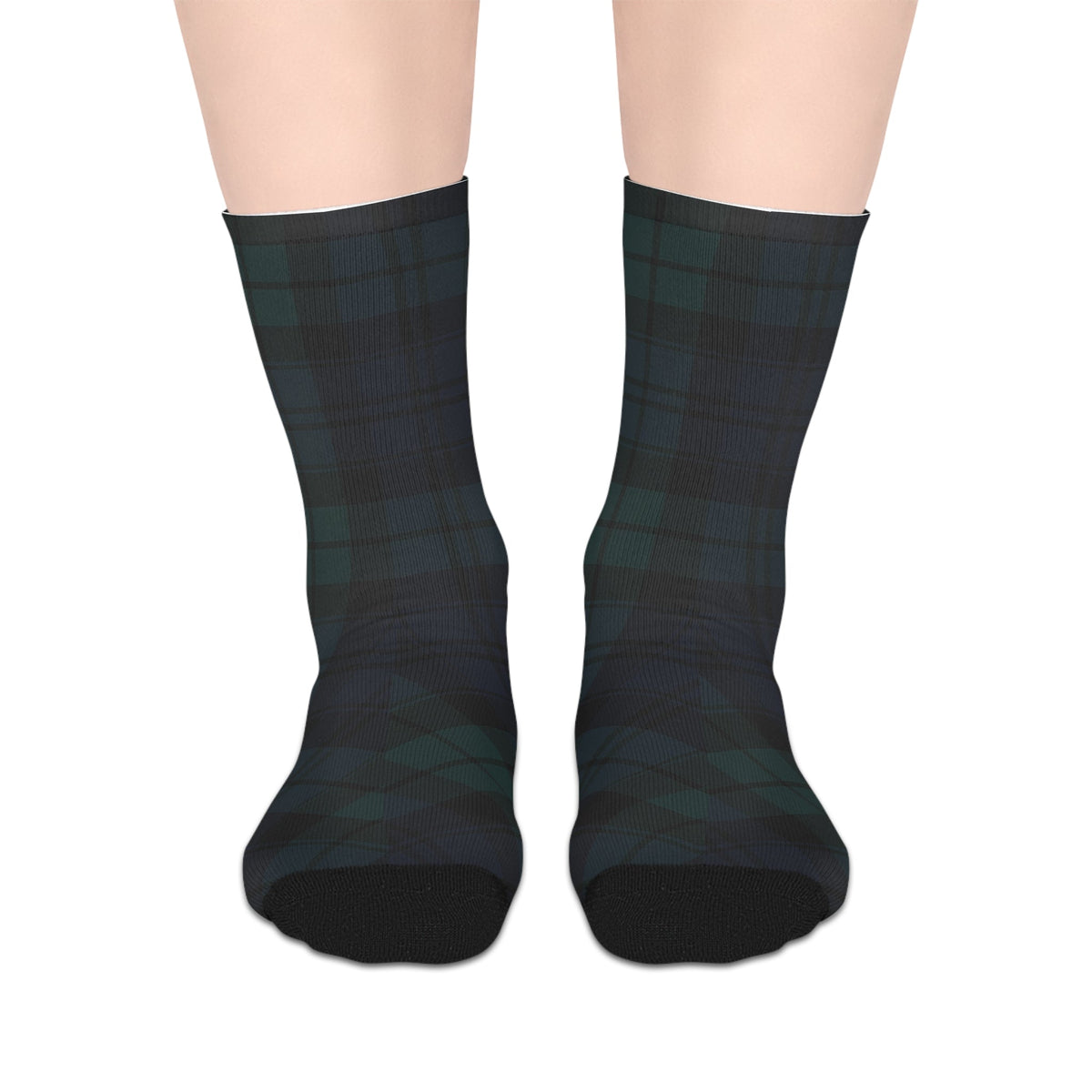 Black Watch Plaid Mid-Length Socks, Cozy Wear, Perfect for Gifting, Casual Comfort, Fall Fashion, Holiday Stocking Stuffers