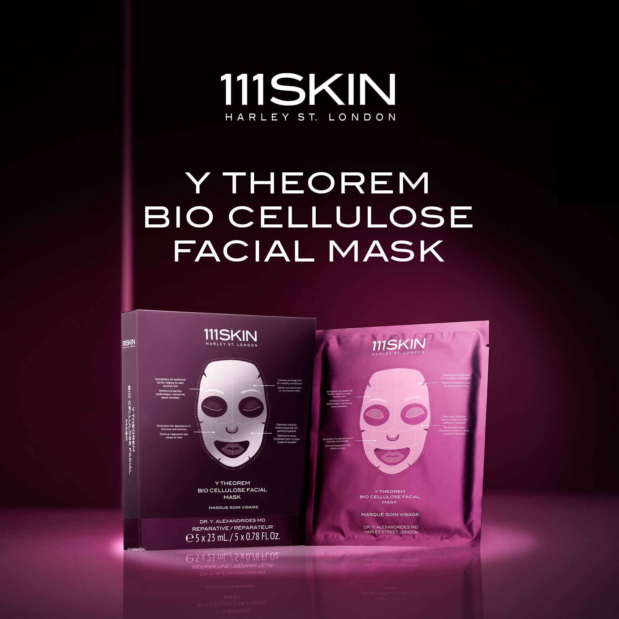 111SKIN Y Theorem Bio Cellulose Facial Mask – Hydrating NAC Y2, Centella Asiatica, All Skin Types (5x0.78 fl oz)