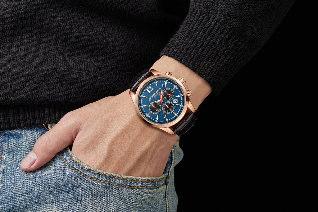 Hand Assembled Anthony James Limited Edition Classic Chronograph Rose Blue