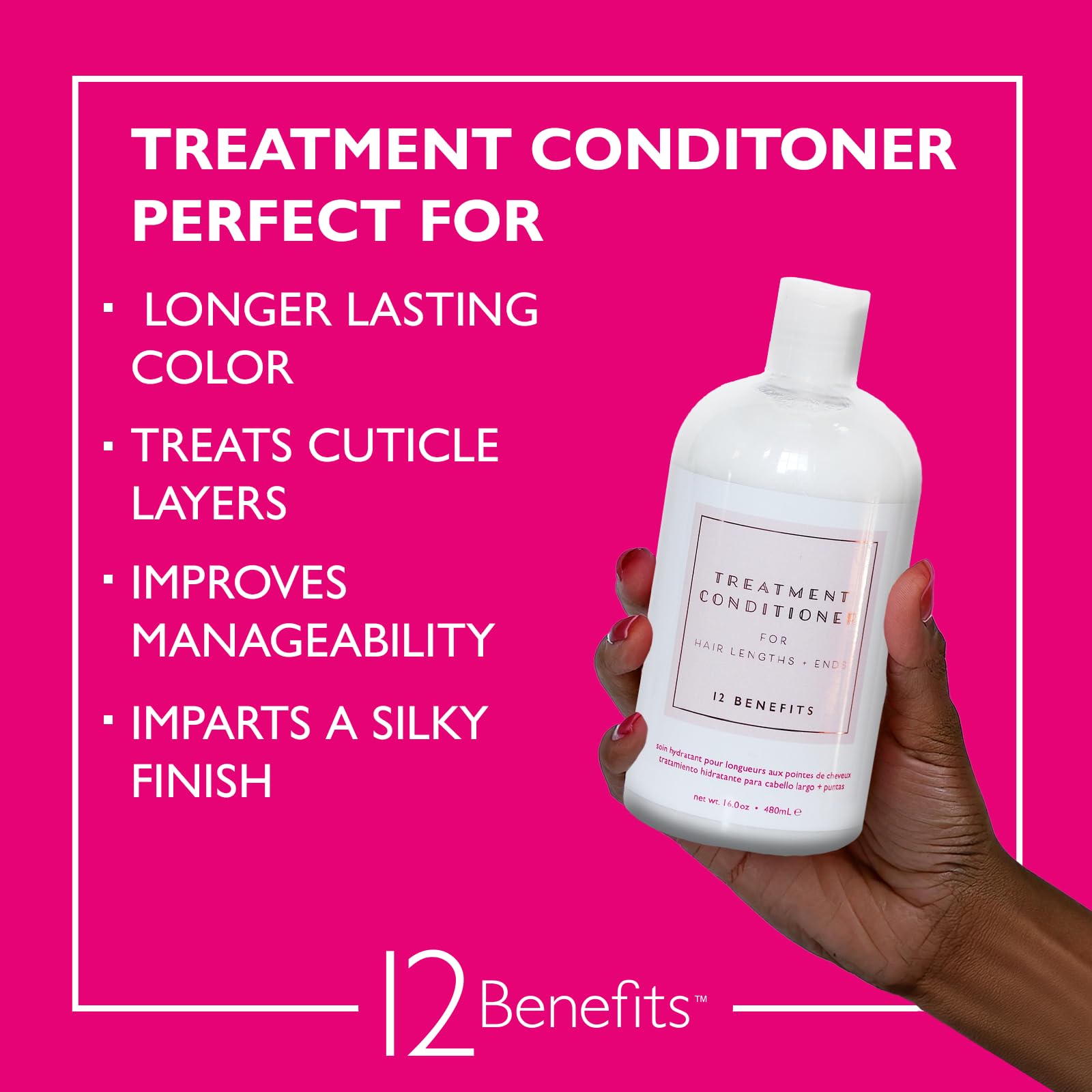 12 Benefits Sulfate-Free Hydrating Hair Treatment Conditioner - Argan, Avocado, Marula Oils