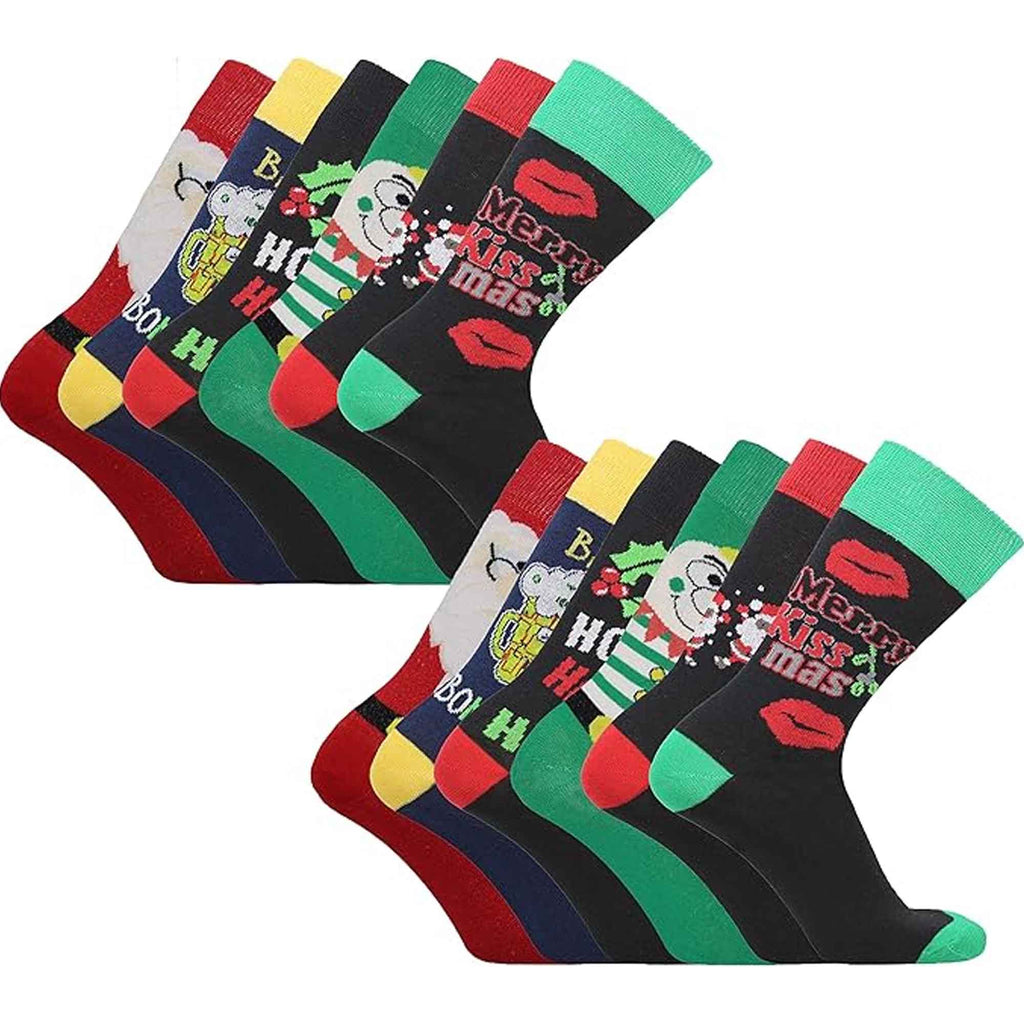 Sock Stack Men's Christmas Socks 12 Pairs Cotton Rich Festive Novelty Designs Santa Claus
