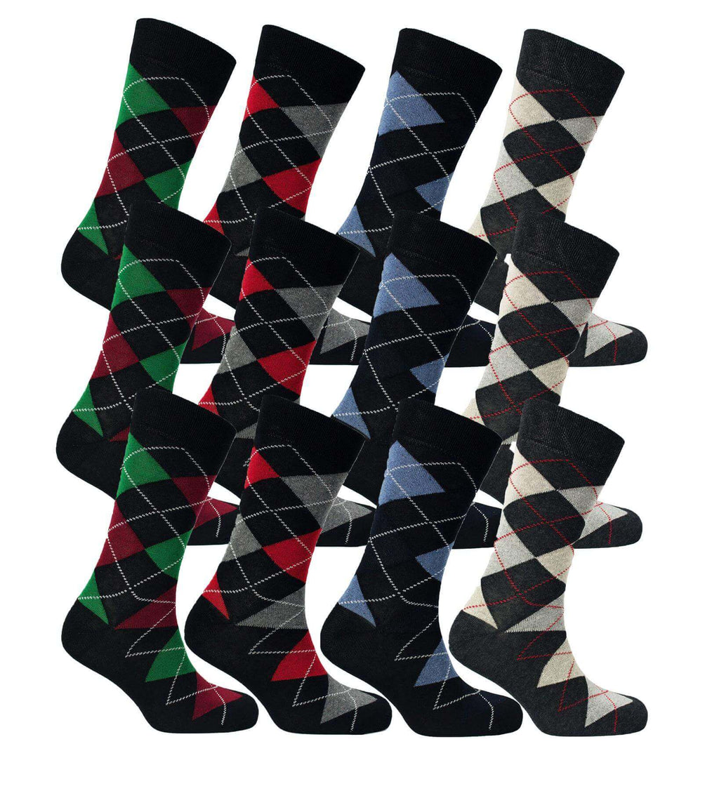 Sock Stack Men's Colourful Heel Toe Black Argyle Diamond Socks Cotton Rich Comfort Fit