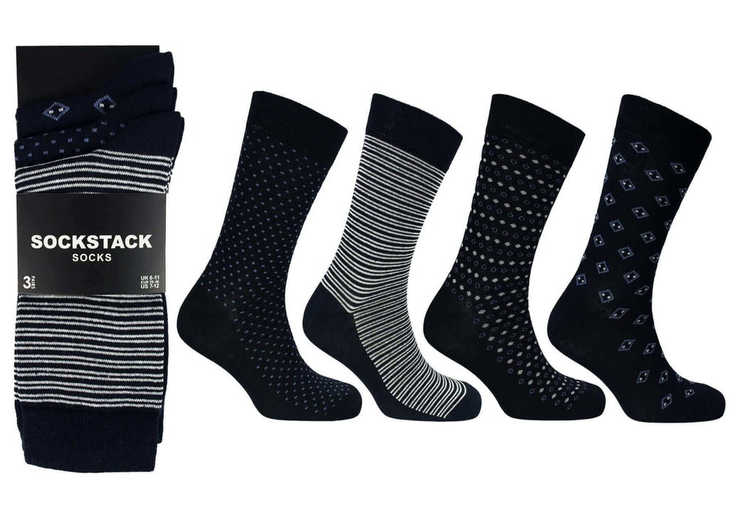 Sock Stack Men's Colourful Heel Toe Black Argyle Diamond Socks Cotton Rich Comfort Fit