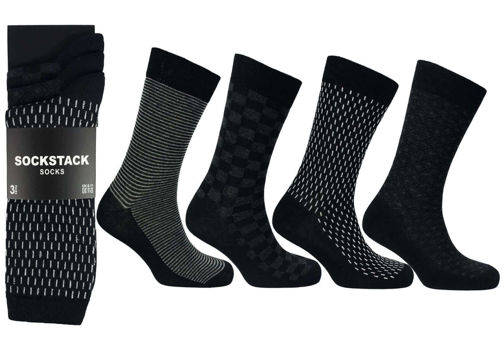 Sock Stack Men's Colourful Heel Toe Black Argyle Diamond Socks Cotton Rich Comfort Fit
