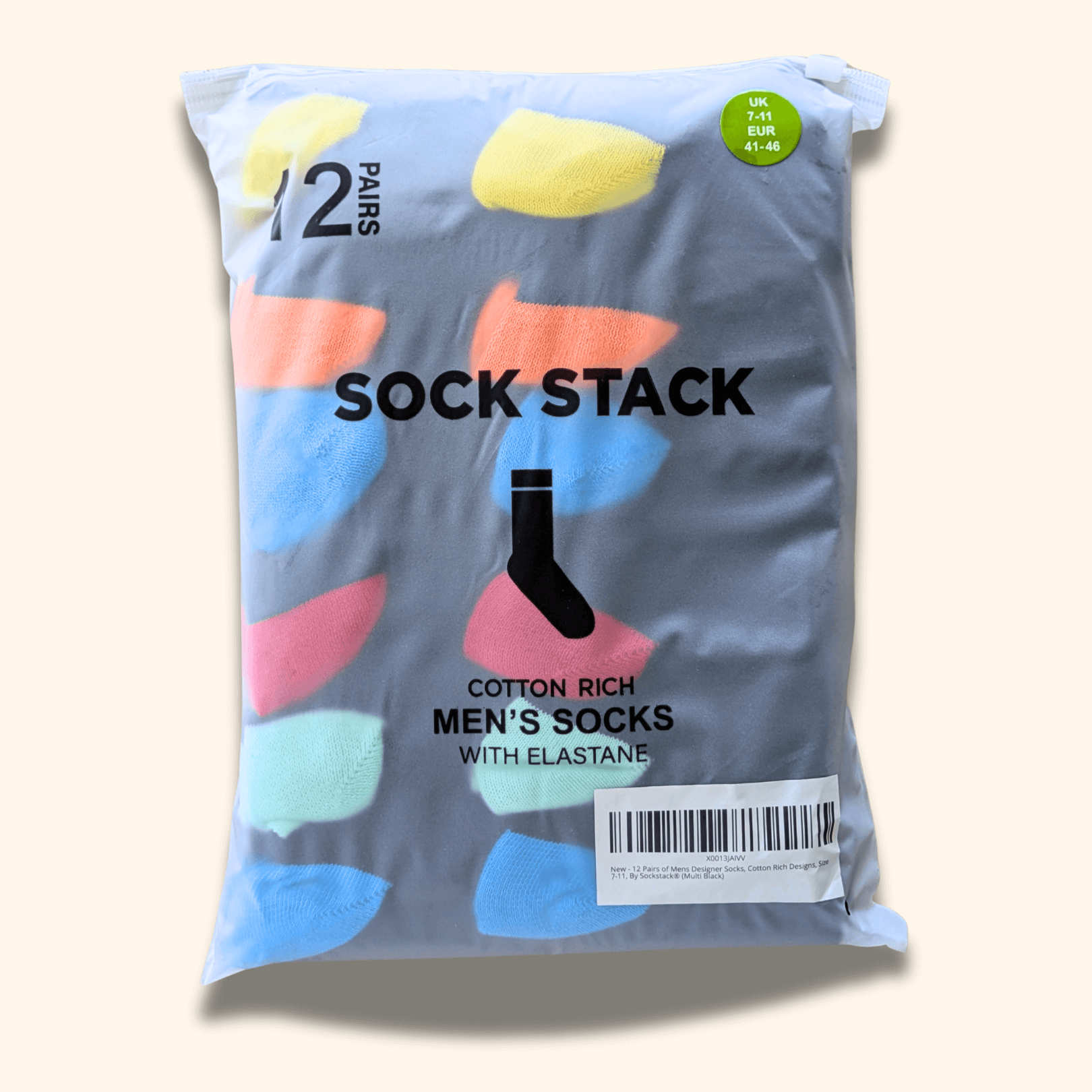 Sock Stack Mens Socks 12 Pairs Cotton Colorful Heel Toe Black Argyle Diamond Easycare