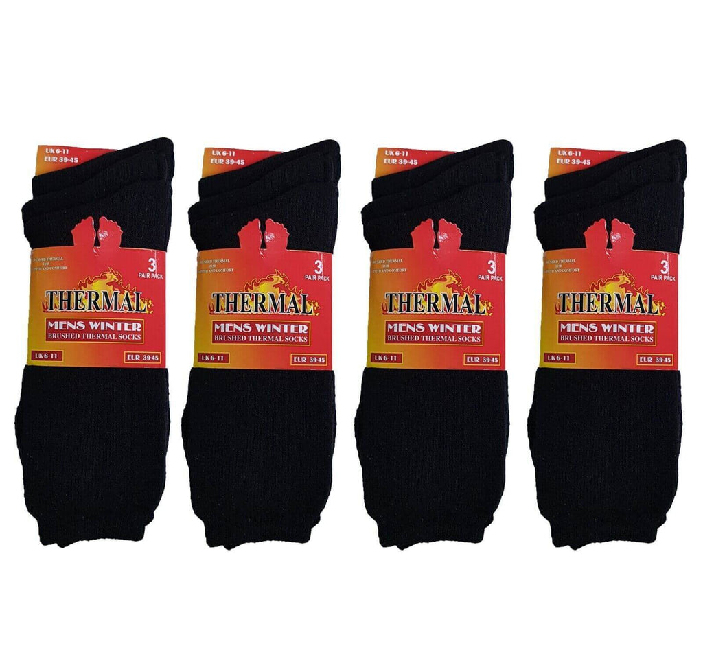 Sock Stack Men's Thermal Work Boot Socks 12 Pairs Black Cushioned Reinforced Sizes 6-11